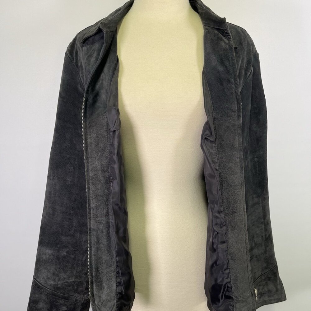 Y2K Live A Little Suede Leather Jacket XL Dark Gray Zip Front Boho Western Moto - Picture 8 of 10